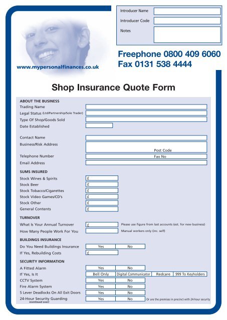 Shop Insurance Quote Form - Mypersonalfinances.co.uk