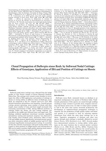 Clonal Propagation of Dalbergia sissoo Roxb. by Softwood