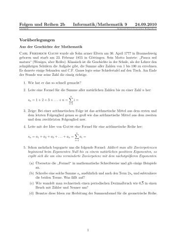 Summenformeln bei arithmetischen und geometrischen Folgen