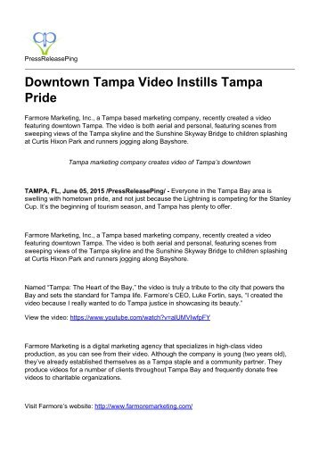 Downtown Tampa Video Instills Tampa Pride
