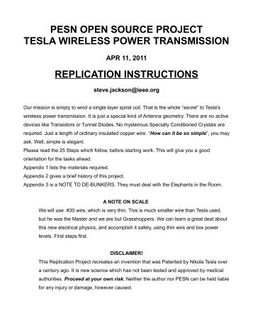 pesn open source project tesla wireless power transmission