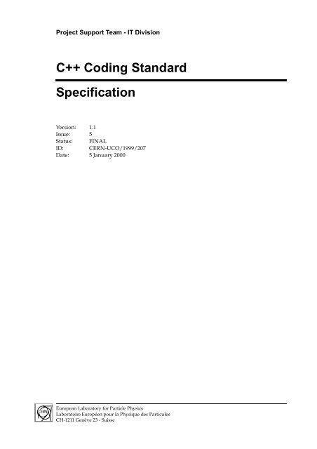 C++ Coding Standard Specification - CERN