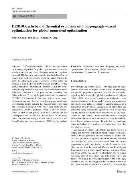 DE/BBO: a hybrid differential evolution with biogeography-based ...