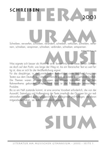 Literat ur am Musi schen Gymna sium - des Musischen Gymnasiums