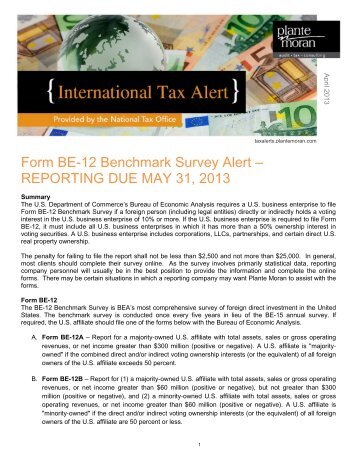 Download "International Tax Alert - Form BE-12 ... - Plante Moran