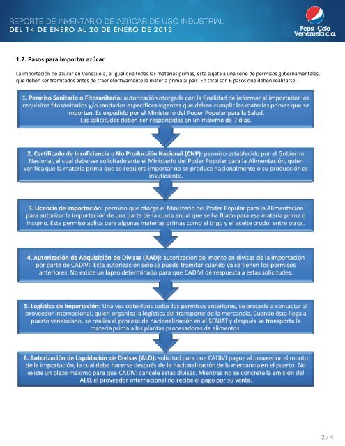 reporte de inventario de azúcar de uso industrial - Empresas Polar