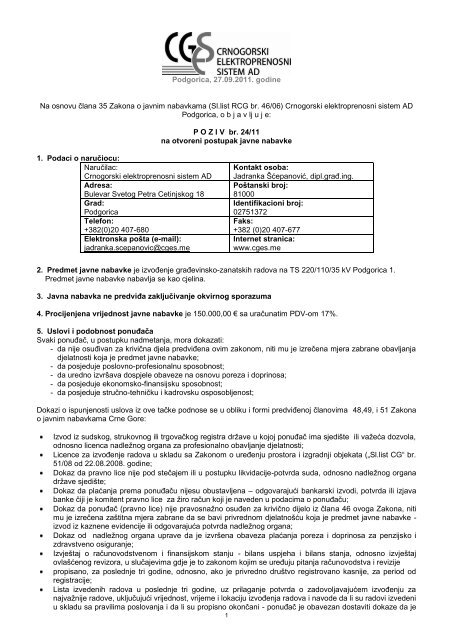 Poziv br. 24/11.pdf - Crnogorski elektroprenosni sistem