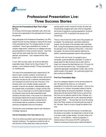 Professional Presentation Live: Three Success ... - Persona Global