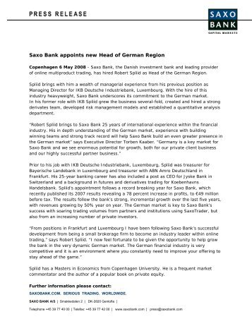 Saxo Bank appoints new Head of German Region - Saxo World