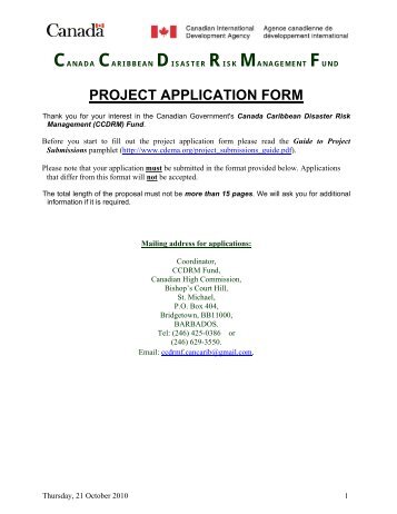 PROJECT APPLICATION FORM - CDEMA