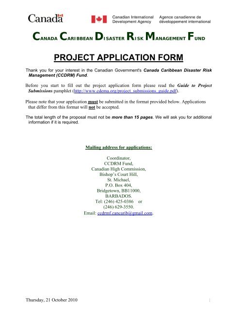 PROJECT APPLICATION FORM - CDEMA