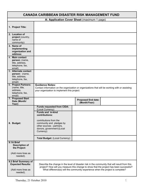 PROJECT APPLICATION FORM - CDEMA