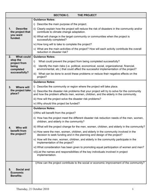 PROJECT APPLICATION FORM - CDEMA