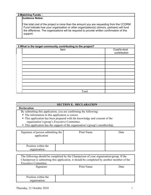 PROJECT APPLICATION FORM - CDEMA