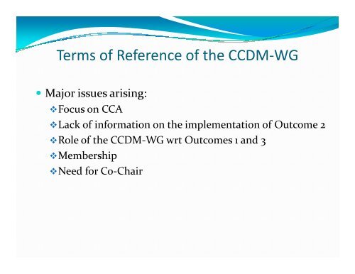 Presentation on the review of Working Group Meeting Reports ...