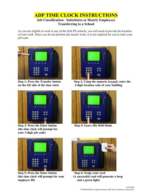 ADP TIME CLOCK INSTRUCTIONS ADP TIME CLOCK INSTRUCTIONS