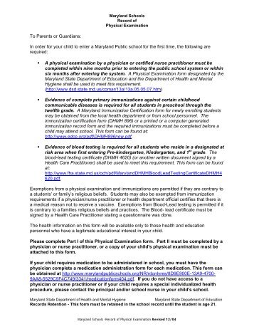 record of physical examination health assessment