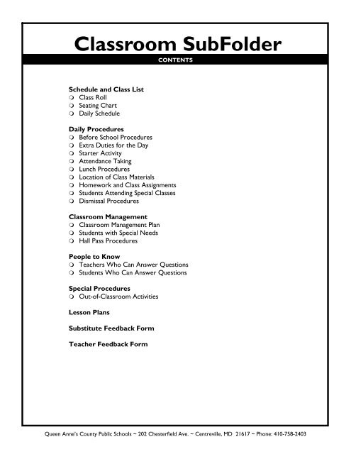 Classroom SubFolder - Queen Anne's County Public Schools