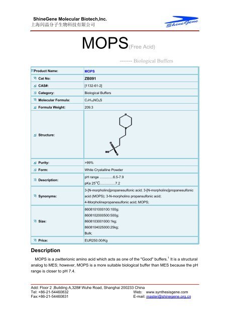 Mops-Free Acid - Gene Synthesis