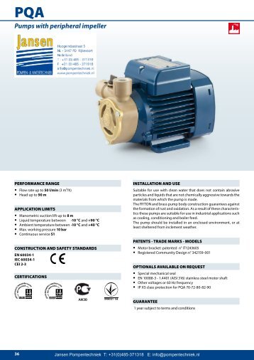 Pumps with peripheral impeller - Jansen Water en Pompentechniek