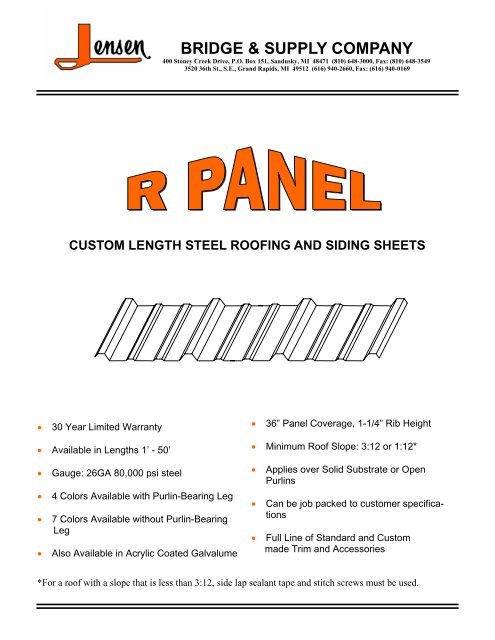 R Panel Information Sheet - Jensen Bridge & Supply
