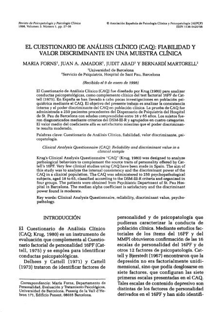 El Cuestionario de AnÃ¡lisis ClÃ­nico (CAQ ... - e-spacio UNED