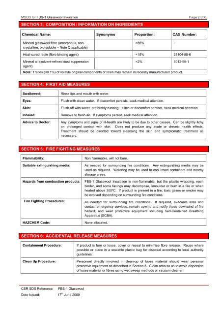 FBS-1 Glasswool Insulation Products - Insulation Industries