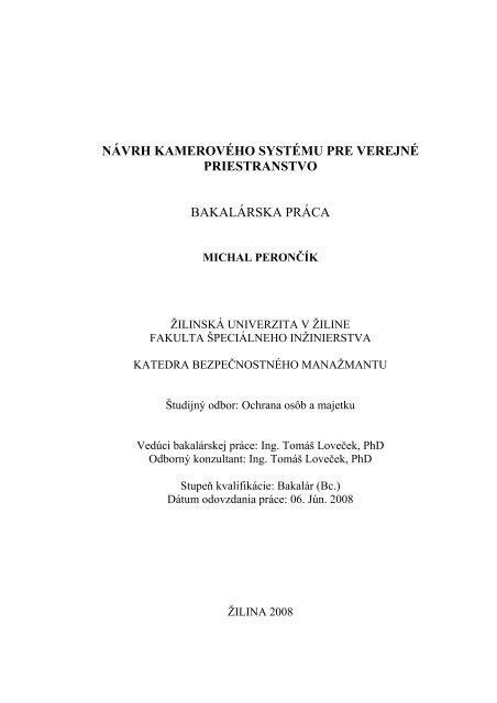 nÃ¡vrh kamerovÃ©ho systÃ©mu pre verejnÃ© priestranstvo ... - Utc.sk