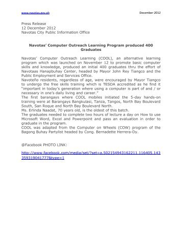 Press Release 12 December 2012 Navotas City Public Information ...