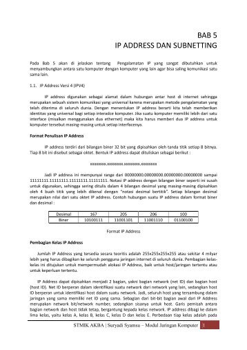 BAB 5 IP ADDRESS DAN SUBNETTING