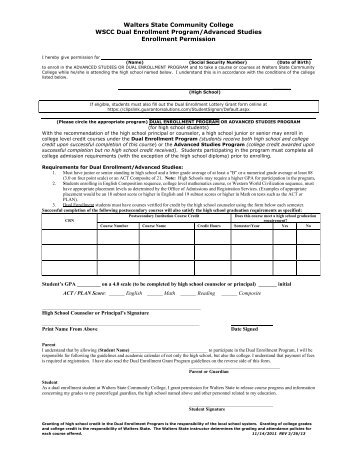 Dual Enrollment/Advanced Studies Enrollment Permission Form ...