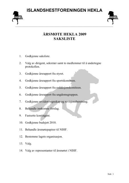 Saksliste og rapporter - Hekla.no