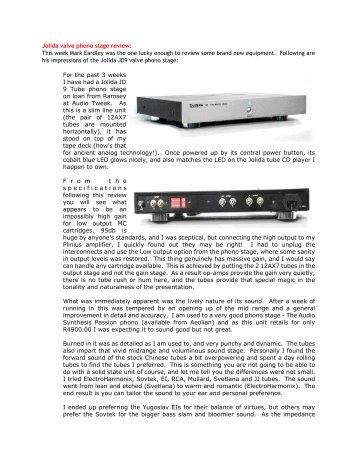 Jolida valve phono stage review: This week Mark ... - Audio Tweak