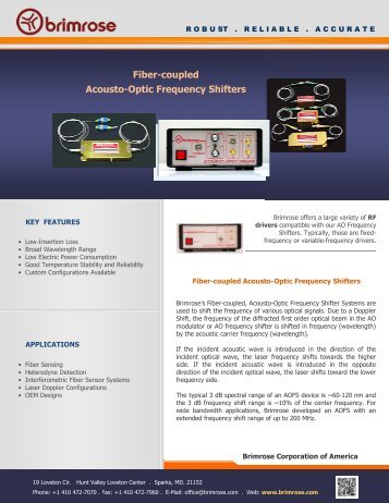Fiber Pigtailed Acousto-Optic Frequency Shifters - Brimrose ...