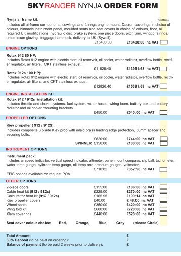 SKYRANGER NYNJA ORDER FORM - Flylight Airsports