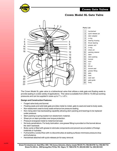 Crown Gate Valves Crown Model SL Gate Valve - Stream Flo