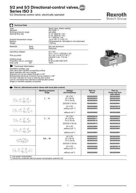 5/2 and 5/3 Directional-control valves, Series ISO 3 - Bosch Rexroth