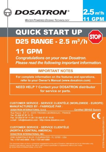 D25 RANGE - 2.5 m3/h 11 GPM - Dosatron
