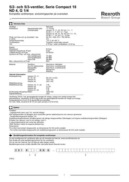 5/2- och 5/3-ventiler, Serie Compact 18 ND 4, G 1/4 - Bosch Rexroth