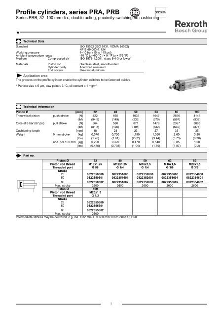 Profile cylinders, series PRA, PRB - Bosch Rexroth