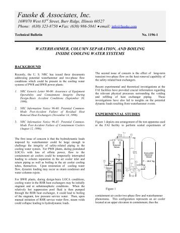 Waterhammer Column Separation And Boiling Inside Cooling Water ...