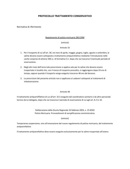 PROTOCOLLO TRATTAMENTO CONSERVATIVO - ASL TO 1