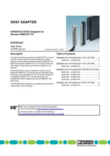 Data Sheet DB EN S5/S7 ADAPTER - Ang'l