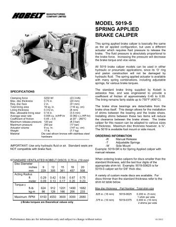 MODEL 5019-S SPRING APPLIED BRAKE CALIPER - Kobelt