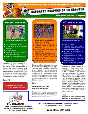 afterschool sports at oratory school flyer - spanish - Oratoryschools.org