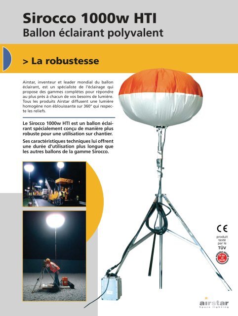 Sirocco 1000w HTI Ballon éclairant polyvalent > La ... - Airstar Light