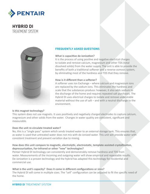 HYBRID DI TREATMENT SYSTEM - Pentair Residential Filtration