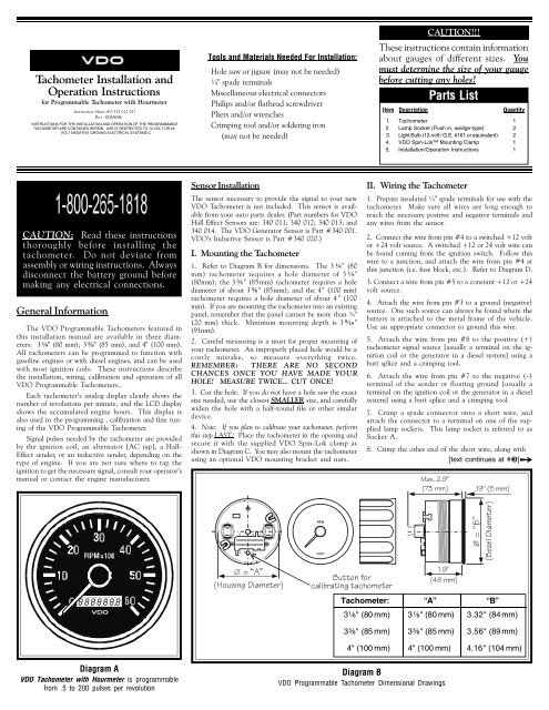 Programmable Tach with hourmeter - VDO Instruments and ...