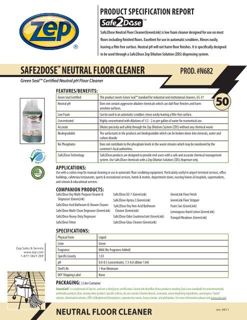 Safe2dosea Neutral Floor Cleaner Zep Equipment