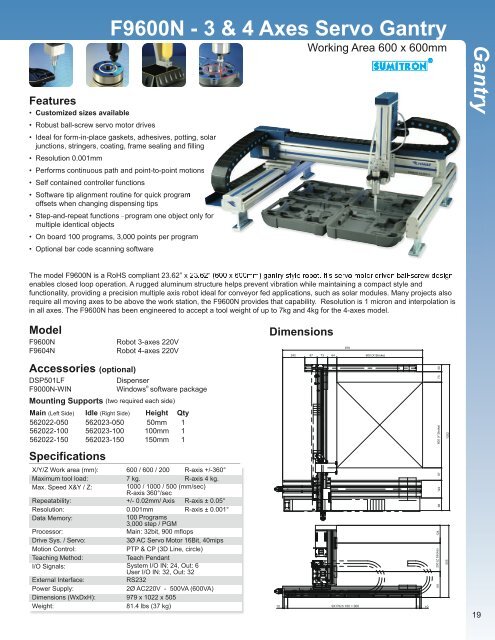 F9300N - 3 & 4 Axes Servo Cantilever G an try - Sumitron